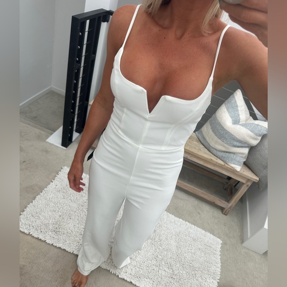 Lulus Cheers to Chic Ivory Sleeveless Wide-Leg Jumpsuit bridal wedding NWT S - Picture 6 of 17